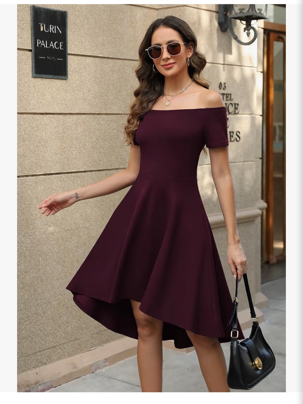 NWT Sarin Matthews Womens Burgundy Off-Shoulder High Low Dress Medium